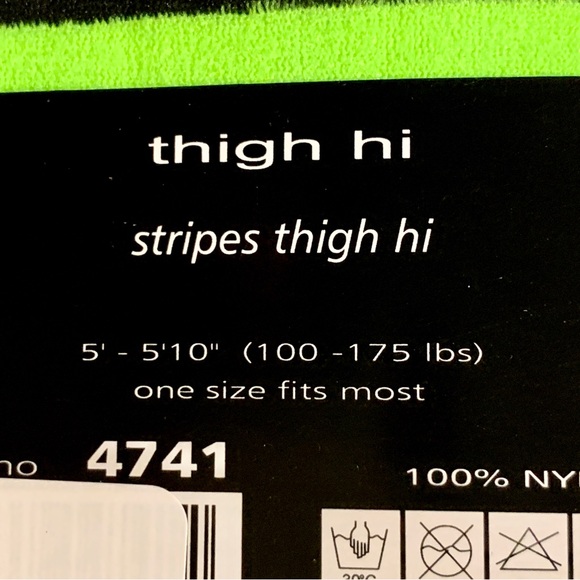 2 Pair Music Legs Striped Tights Reg & Thigh-Hi Pink Green Black Costume OS NWT - Picture 5 of 5